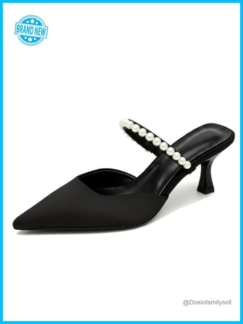 Satin Kitten Heel Mules Pearl Strap Pointed Toe Dress Pumps